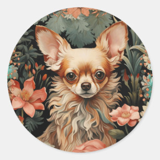 Long Hved Chihuahua i Stil av William Morris Runt Klistermärke