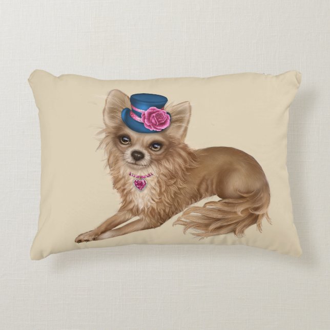 Long Hved Chihuahua Pillow Prydnadskudde (Framsidan)