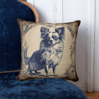 Long Hved Chihuahua Vintage Stil Kudde