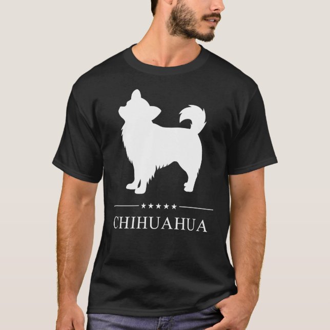 Long-Hved Chihuahua White Silhouette T Shirt (Framsida)