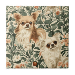 Long Hved Chihuahuas William Morris stil blommigt Kakelplatta