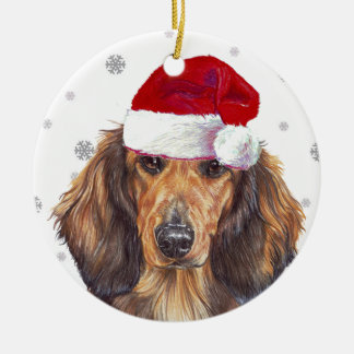 Long-Hved Dachshund - Santa Hat-julbabel Julgransprydnad Keramik