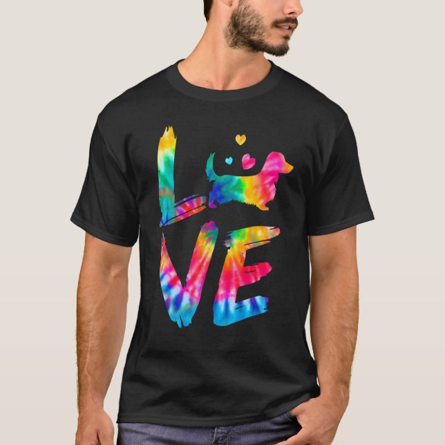 Long Hved Dachshund Tie Dye Kärlek Hund Mamma Papp T Shirt (Framsida)