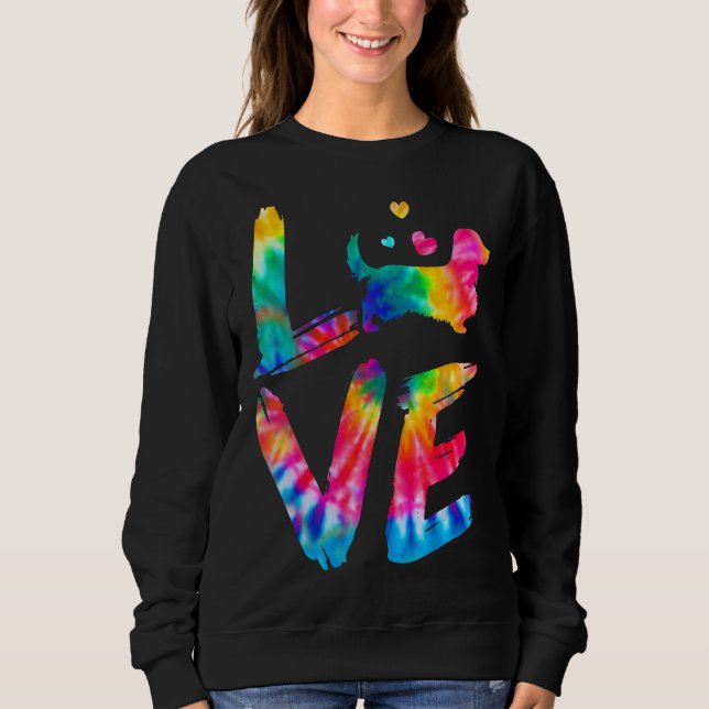Long Hved Dachshund Tie Dye Kärlek Hund Mamma Papp T Shirt (Framsida)
