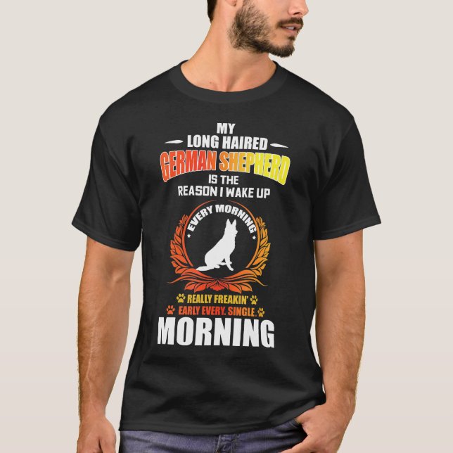 Long Hved German Shepherd Gsd T Shirt (Framsida)