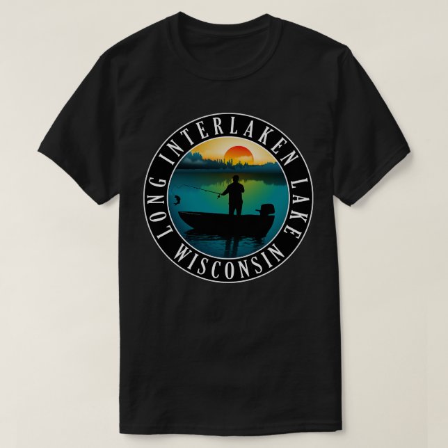 Long Interlaken Sjö Wisconsin Fishing T Shirt (Design framsida)