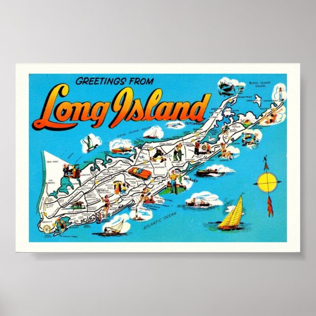 Long Island Hälsning Karta 6x4 Skriv ut Poster (Framsidan)