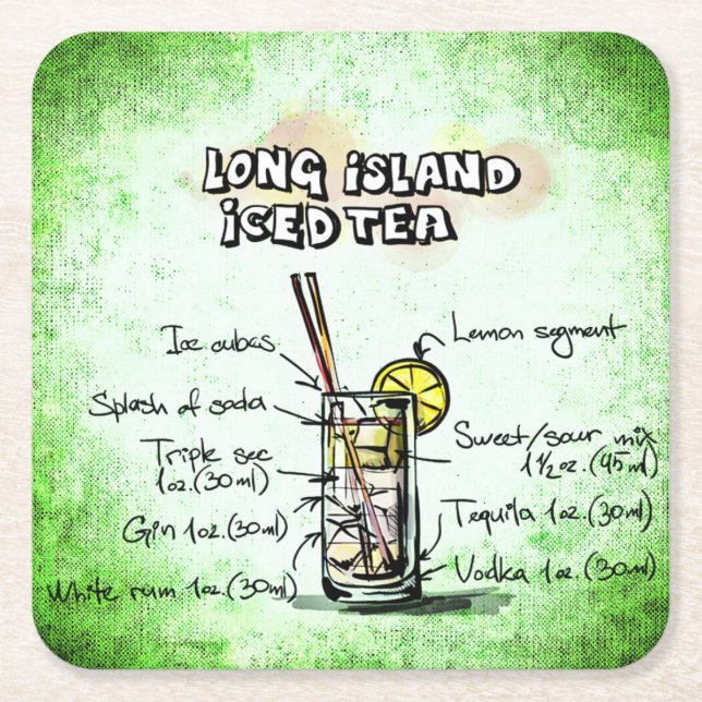 Long Island Iced Tea Drink Recipe Underlägg Papper Kvadrat (Framsidan)