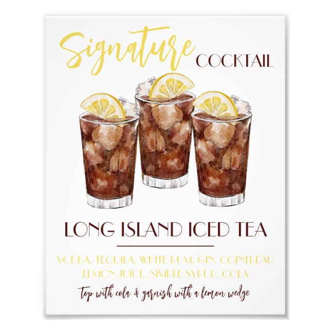 Long Island Iced Tea Signature Cocktail Recipe Fototryck (Framsidan)