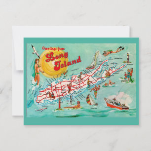 Long Island Illustrerad Kartaffisch Vykort