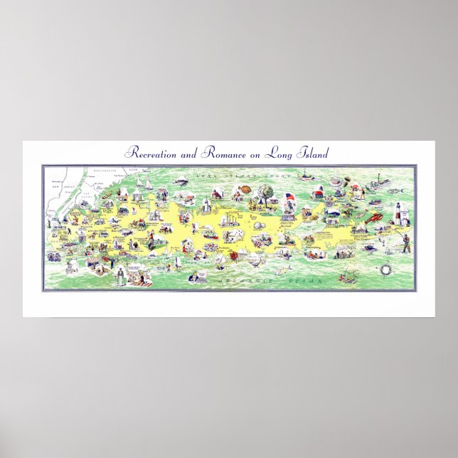 Long Island Karta: Miles of Recreation and Romanti Poster (Framsidan)