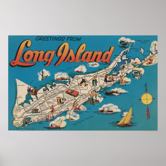 Long Island, New York - Hälsning från Poster (Framsidan)