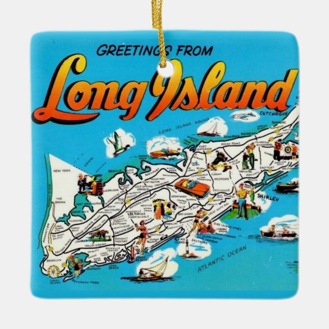 Long Island, NY Hälsning Julgransprydnad Keramik (Framsida)