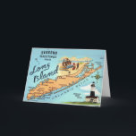 Long Island NY   Helgkort<br><div class="desc">Färgrikt illustrerad,  vintagekarta över Long Island,  New York.  Det är ett gammalt vykort som återanvänts för helgerna!</div>