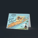 Long Island NY   Helgkort<br><div class="desc">Färgrikt illustrerad,  vintagekarta över Long Island,  New York.  Det är ett gammalt vykort som återanvänts för helgerna!</div>