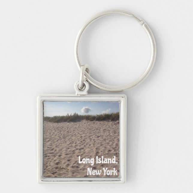Long Island, NY Keychain Fyrkantig Silverfärgad Nyckelring (Framsidan)