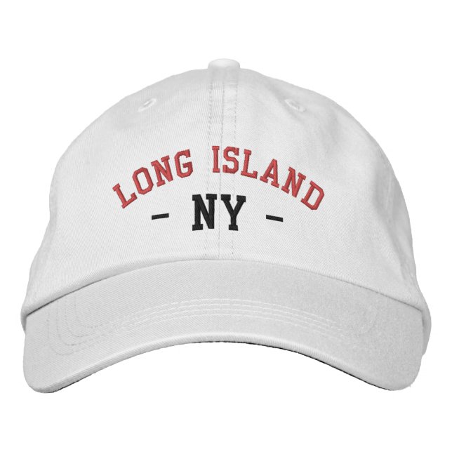 LONG ISLAND NY Preppy Red Black on White Broderad Keps (Framsida)
