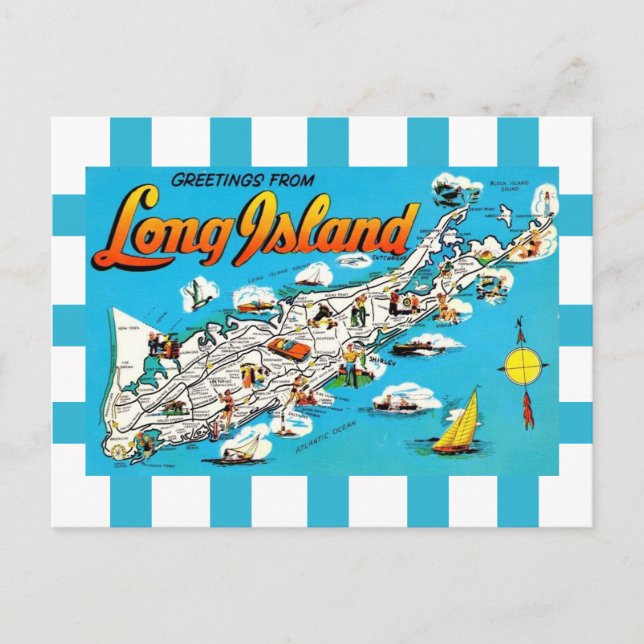 Long Island, NY Randigt vykort (Framsida)
