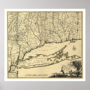 Long Island och Connecticut Karta 1780 Poster