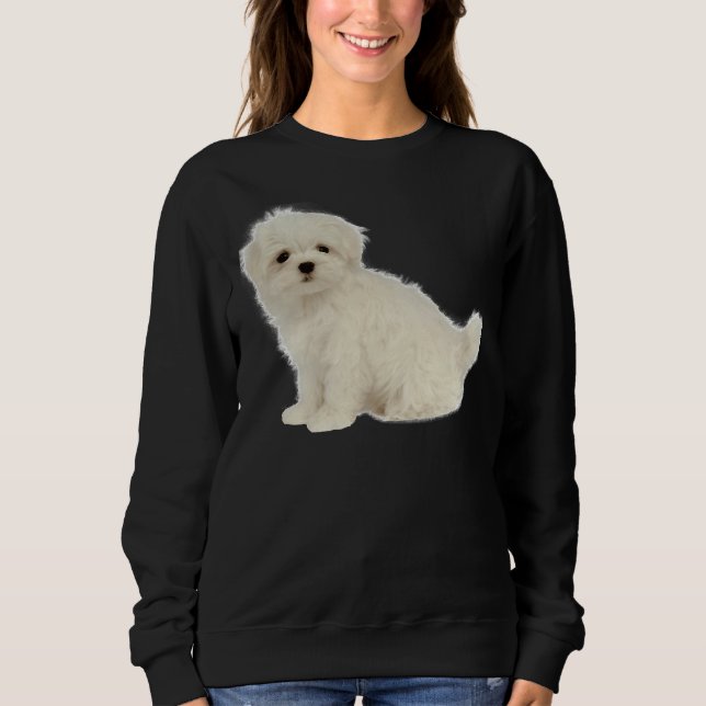 Long Jackat White Puppy Maltese Hund Shih Tz T Shirt (Framsida)