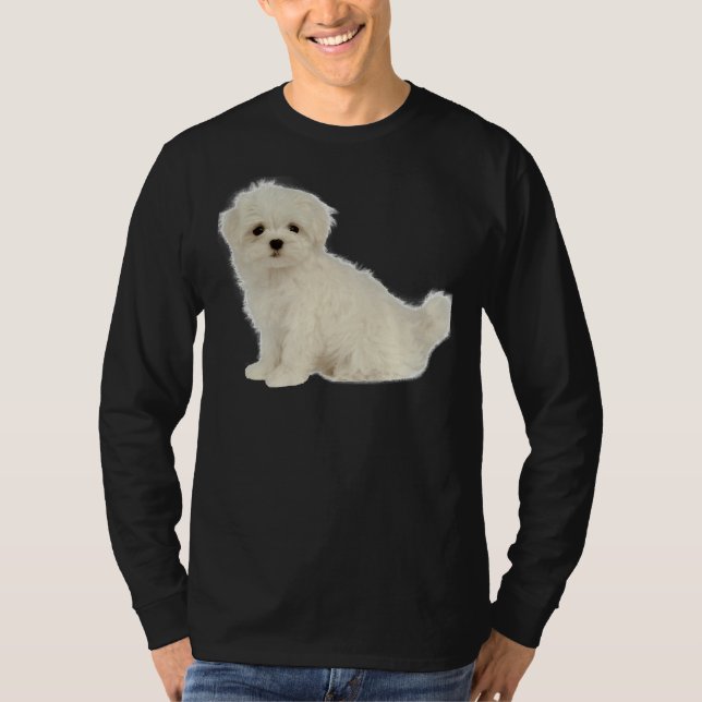 Long Jackat White Puppy Maltese Hund Shih Tz T Shirt (Framsida)