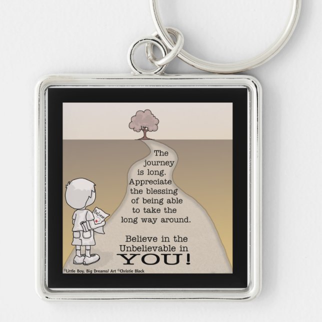 Long Journey Fyrkantig Silverfärgad Nyckelring (Framsidan)