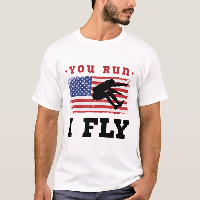 Long Jump American Flagga You Springa I Fly T Shirt (Framsida)