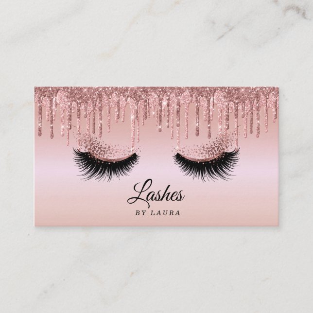 Long Lash Extension Makeup Artist Dripping Guld Visitkort (Framsida)