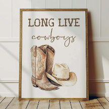 Long Live Cowboys Affisch Barn Västern Rum Dekorat
