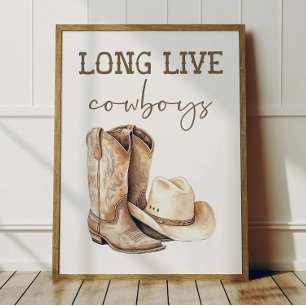 Long Live Cowboys Affisch Barn Västern Rum Dekorat