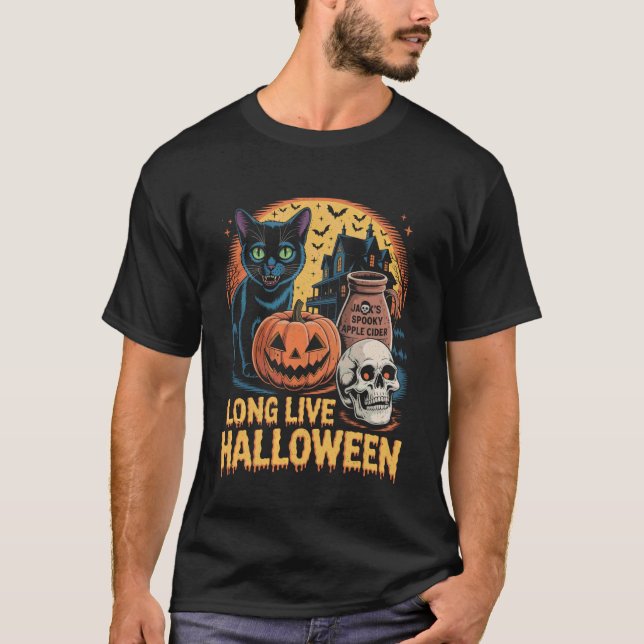 Long Live Halloween Funny Pumpkin Halloween Black  T Shirt (Framsida)