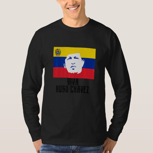 Long Live Hugo Chávez Ansikte på Flagga T Shirt (Framsida)