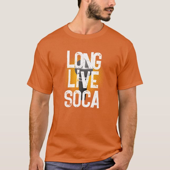 LONG LIVE SOCA in Grunge White Text T Shirt (Framsida)
