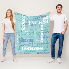 Long Namn Graffiti Mönster Typography Blue Medium Fleecefilt