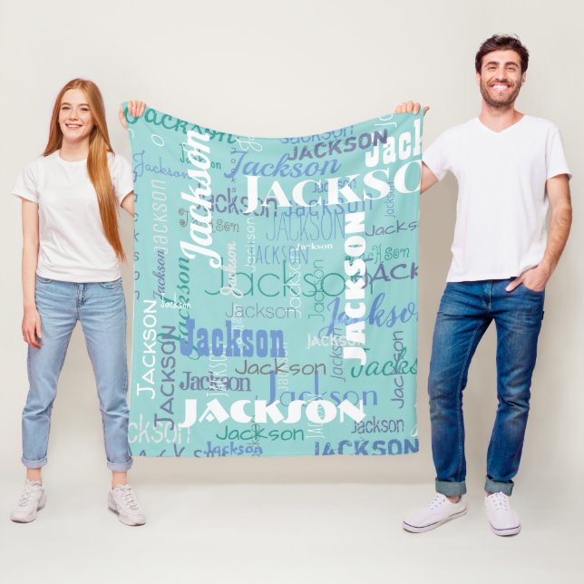 Long Namn Graffiti Mönster Typography Blue Medium Fleecefilt (På plats)