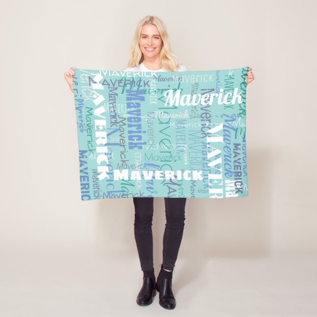 Long Namn Graffiti Mönster Typography Blue Teal Fleecefilt (På plats)