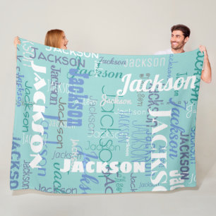 Long Namn Graffiti Mönster Typography Blue Teal LG Fleecefilt