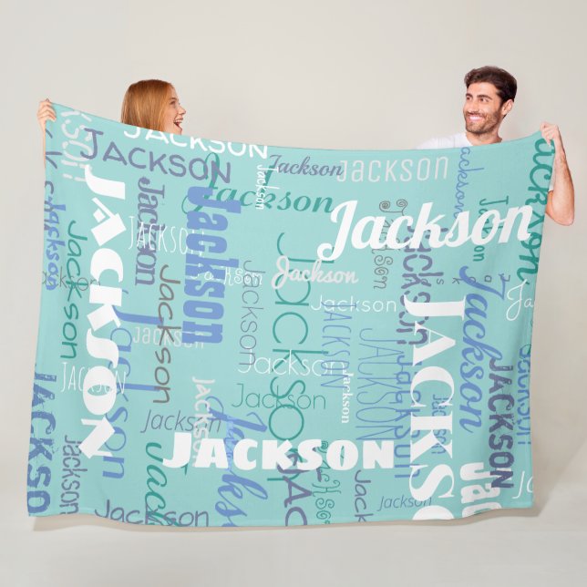 Long Namn Graffiti Mönster Typography Blue Teal LG Fleecefilt (På plats)