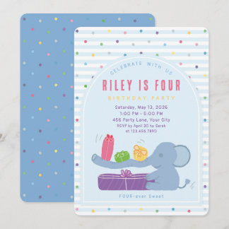 Long-Nosed Elephant & Gifts Birthday Invitation Inbjudningar
