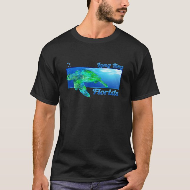 Long Nyckel Florida Swimming Sea Turtle T Shirt (Framsida)