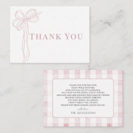 Long Pink Bow Ribbon Girl Baby Shower Thank You Anteckningskort