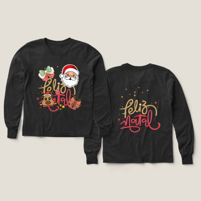 Long sleeved cute t-shirt with fancy christmas  (Design framsida och baksida)