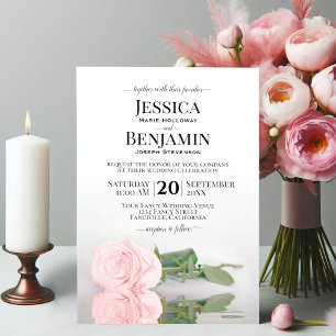 Long Stemmad Rosa ros Elegant bröllop Inbjudningar