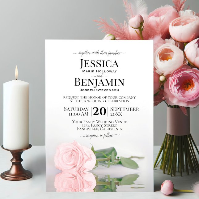 Long Stemmad Rosa ros Elegant bröllop Inbjudningar (Skapare uppladdad)