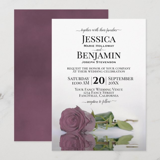 Long-Stemmed Dusty Mauve Ro Elegant bröllop Inbjudningar (Fram/baksida)