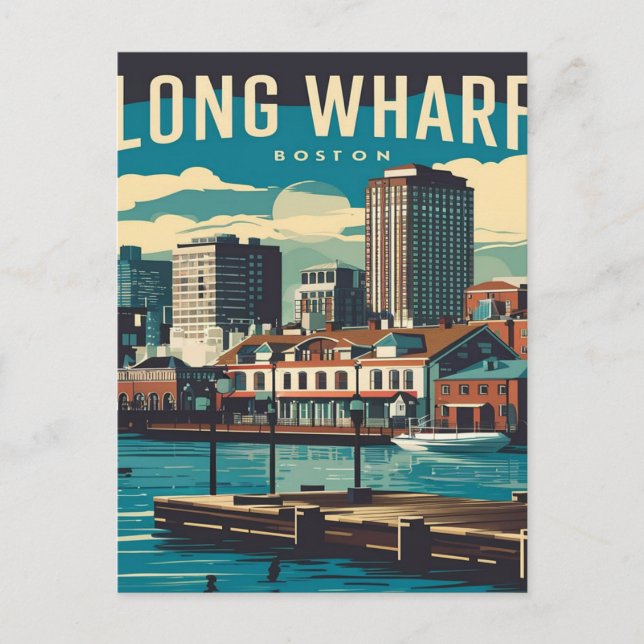 Long Wharf Boston Vintage Vykort (Framsida)