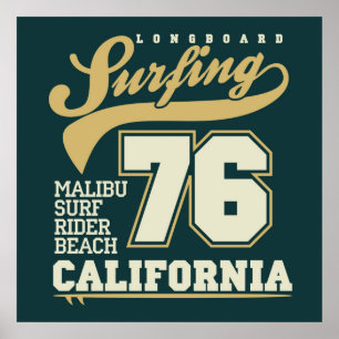 Longboard som surfar Kalifornien 76 Poster