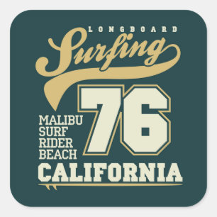 Longboard Surfing Kalifornien 76 Fyrkantigt Klistermärke