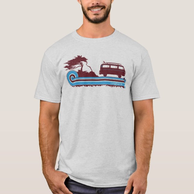 'Longboarder' Retro Surfa Tee in Maroon & Aqua Shirt (Framsida)