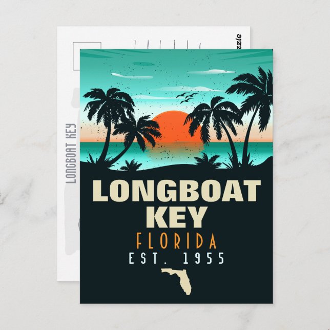 Longboat Nyckel Florida Retro Sunset Souvenirs 60- Vykort (Fram/baksida)